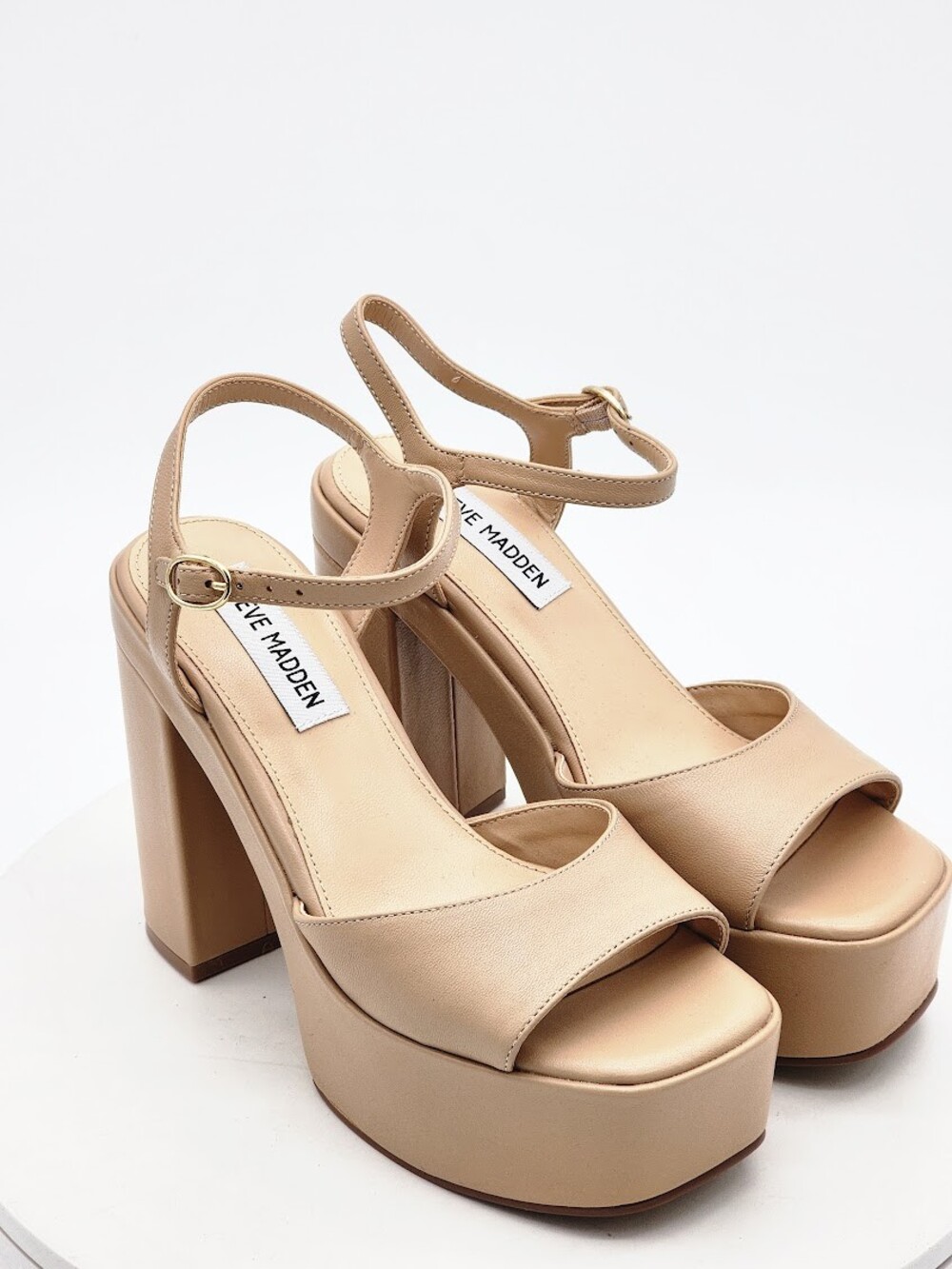 Steve Madden Odina Nude Leather Platform Block Heel Sandals Women’s 6.5 M